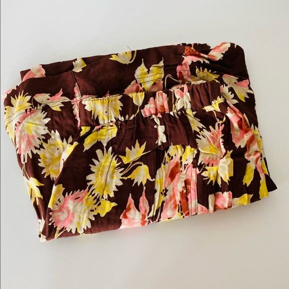 VINTAGE Y2K Brown Pink Floral Mini Skirt High Or Low Rise Elastic Loose Flowy L - Picture 8 of 9